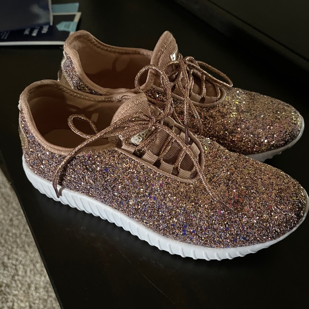 Glittery pink rose gold shoes